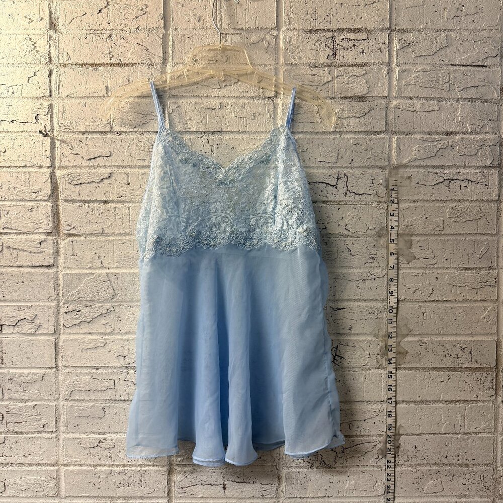Light Blue Lace & Chiffon Slip Y2K/ Chemise – Sheer Lingerie – Size L